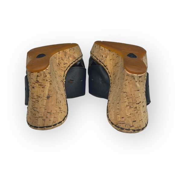 Born® 𖤐 Cross Font Laser Cut Cork Wedge Heel Sandals 𖤐 Black Leather 𖤐 6 36.5 - Picture 13 of 16